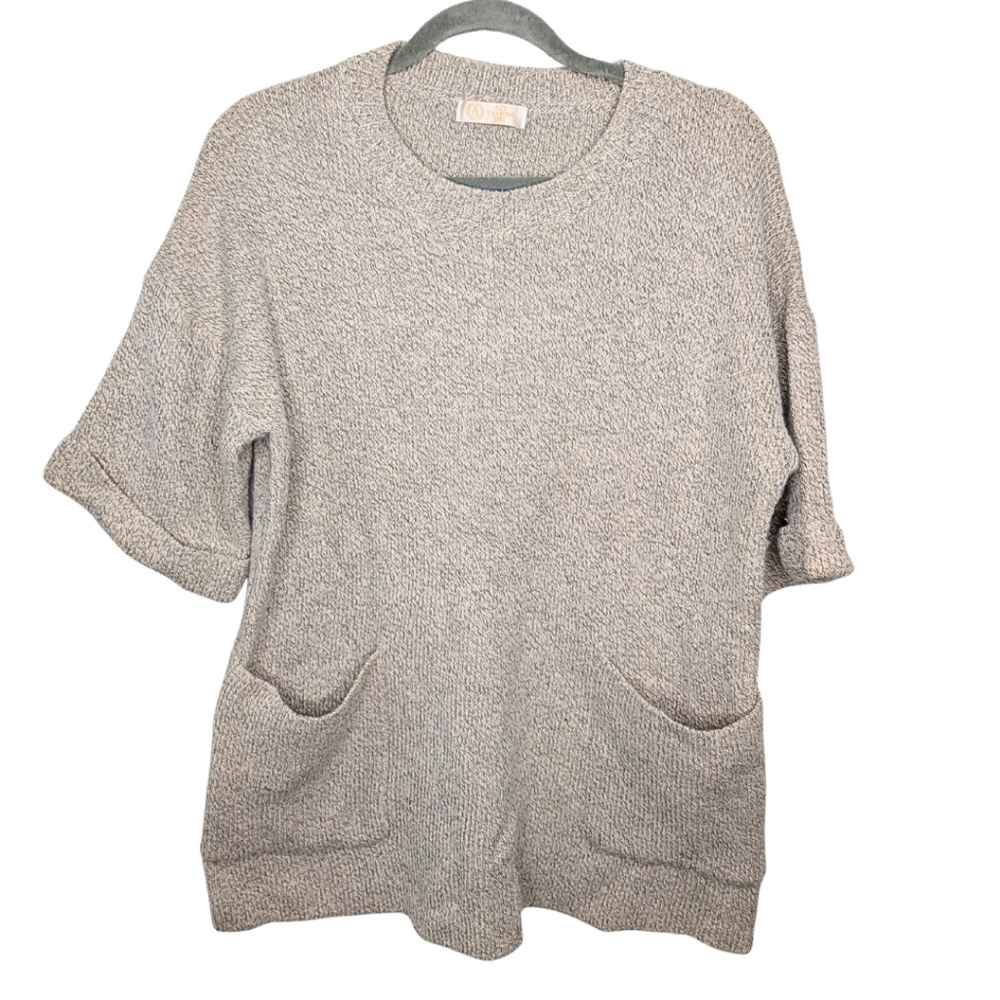 Vintage‎ Oatmeal Knit Sweater Tunic Top w/ Pockets Cozy Minimalist | L